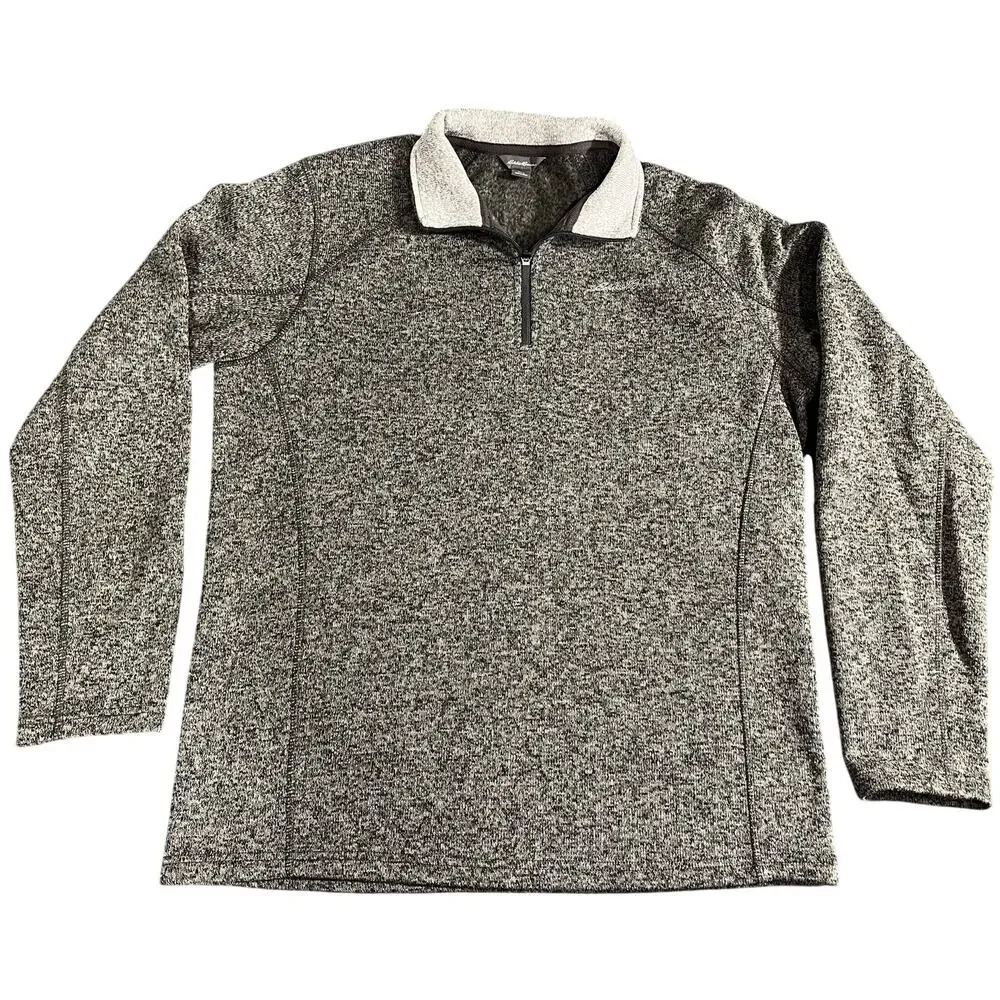 Eddie Bauer Men's Large 1/4 Zip Pullover Sweater Black White Gray Heather
